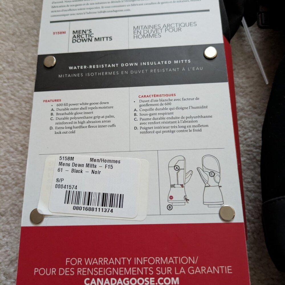 Canada Goose Black Arctic Down Mitts, Small - Picture 5 of 7